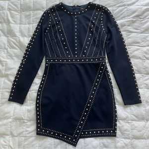 Navy studded long sleeve mini dress